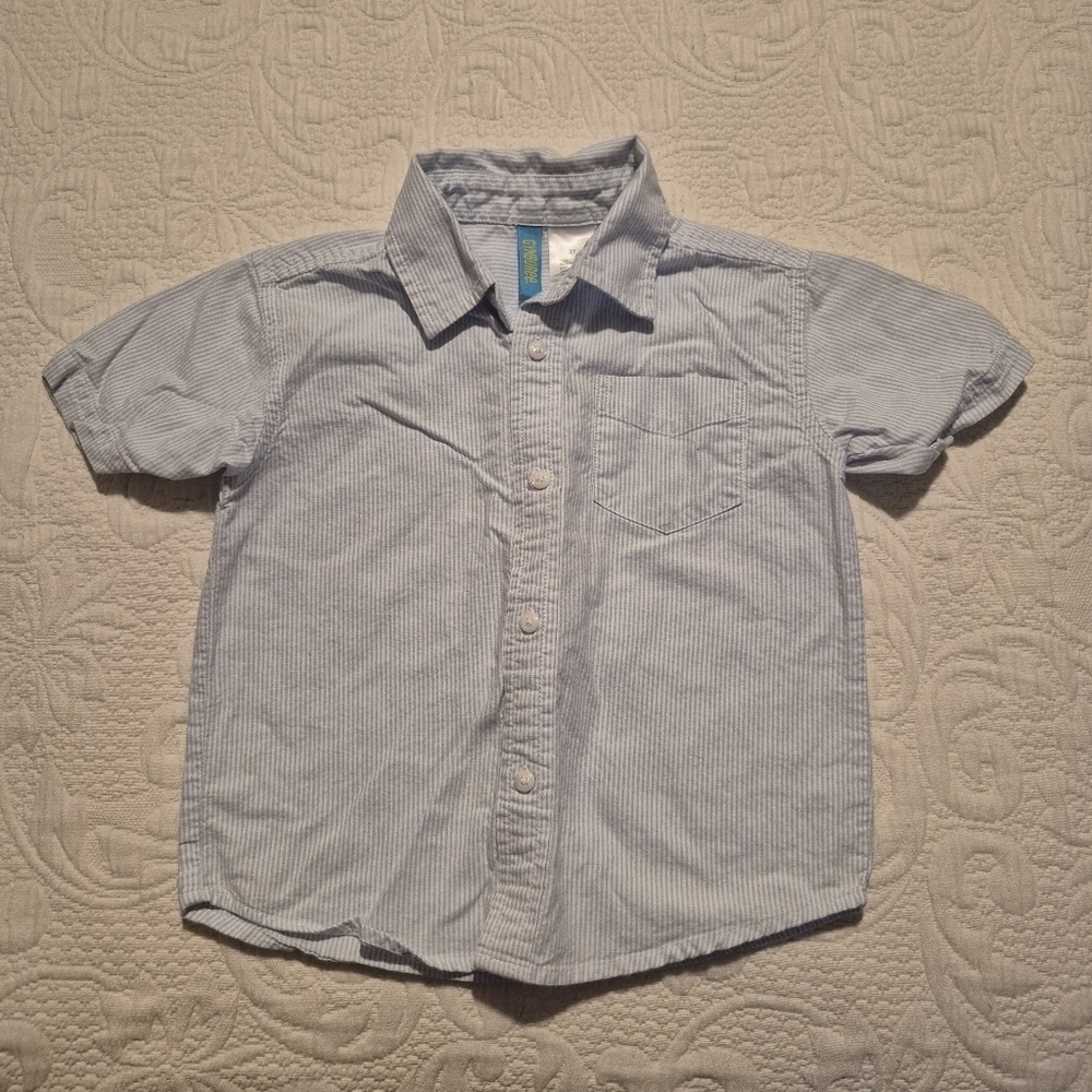 Gymboree boys size 2T blue and white vertical pin stripe button down shirt VGUC